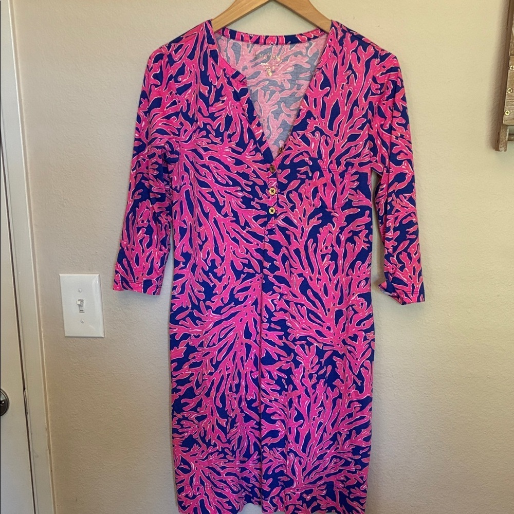 Lilly Pulitzer Alessia Pima Cotton Knit T-Shirt Dress in Samba Coral size S